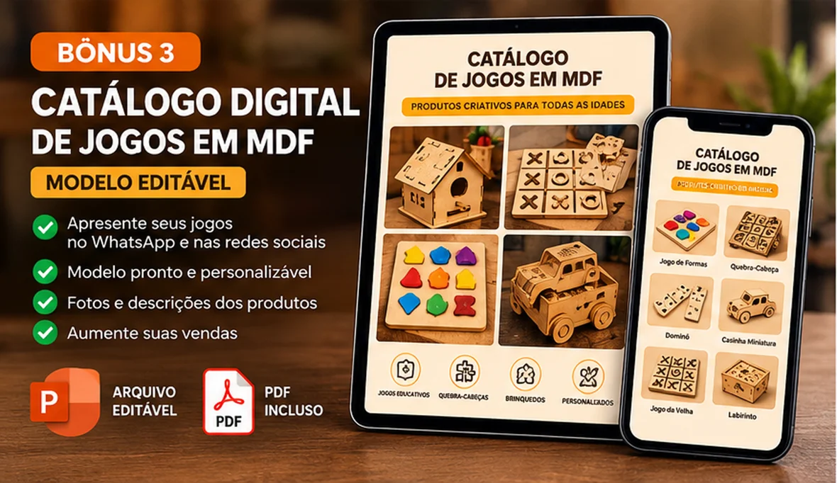 Capa ilustrativa do bônus 3: Catálogo Digital de Jogos em MDF