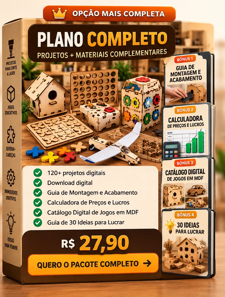 Mockup do Plano Completo: mais de 120 projetos e quatro bônus, por R$ 27,90